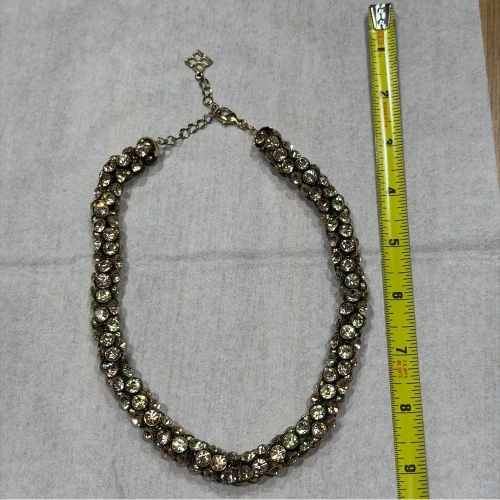 Statement Crystal Collar Necklace Olive & Champagne Tones Adjustable Luxury Look